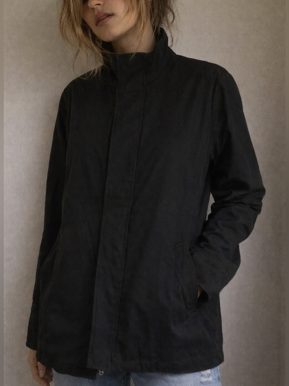 Universal Standard Black Crop Cotton Trench Jacket Size 3XS or 2/4 Minimalist